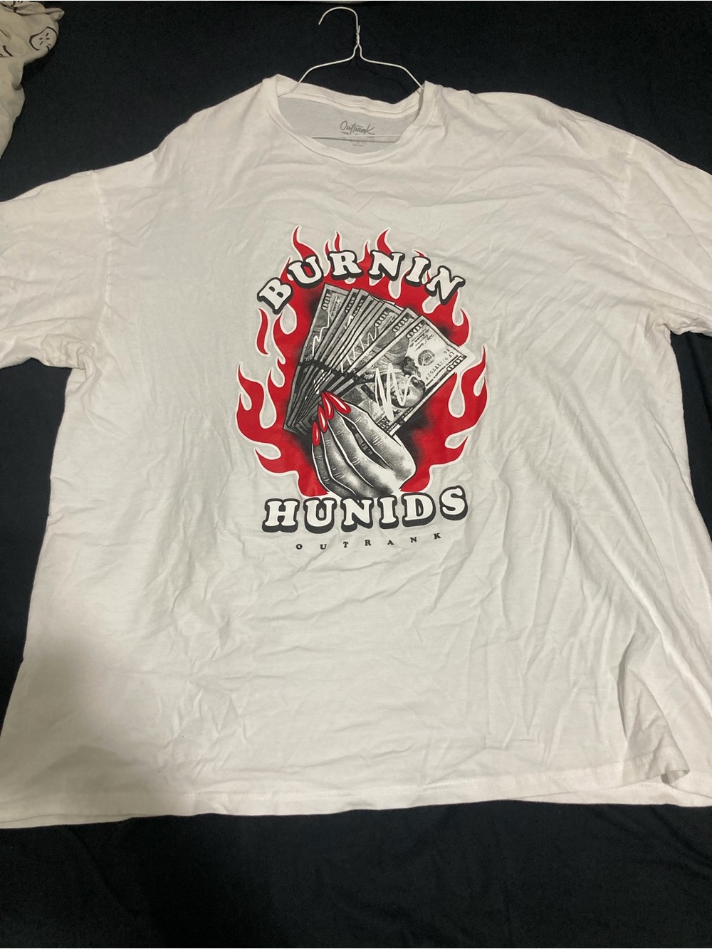 Burnin' Hunids White Short-Sleeve Graphic Tee with Red Accents
